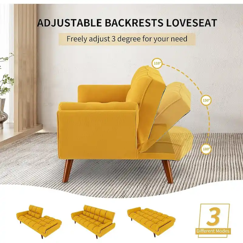 75.39 IN. Futon Sofa Bed, Convertible Upholstered Couch Sleeper with Reclining Sleeper Split Tufted Back