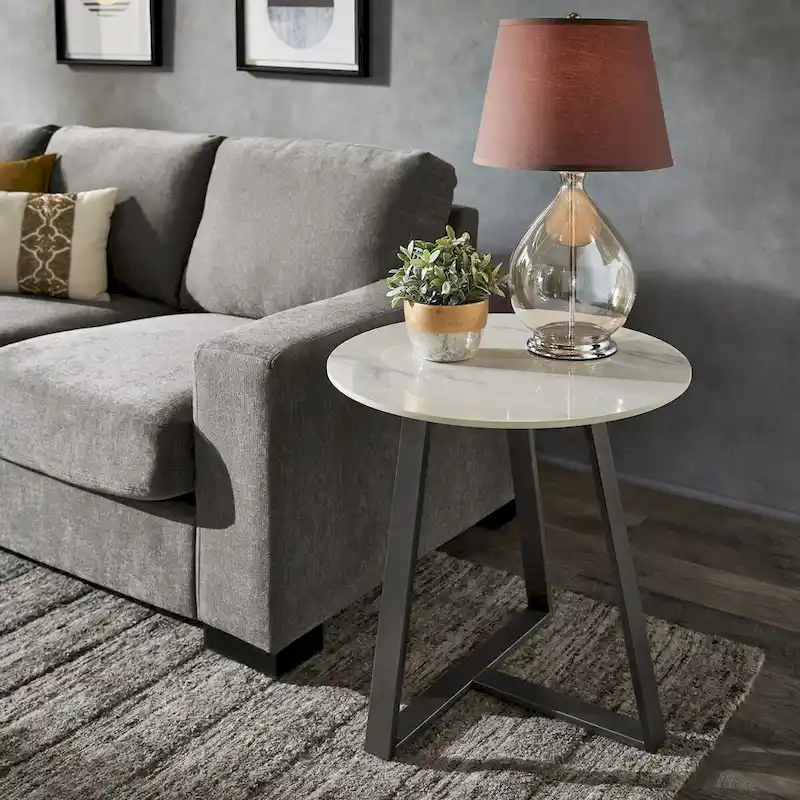 Jurmala Glossy Sintered Stone with Grey Metal Base End Table by iNSPIRE Q Modern