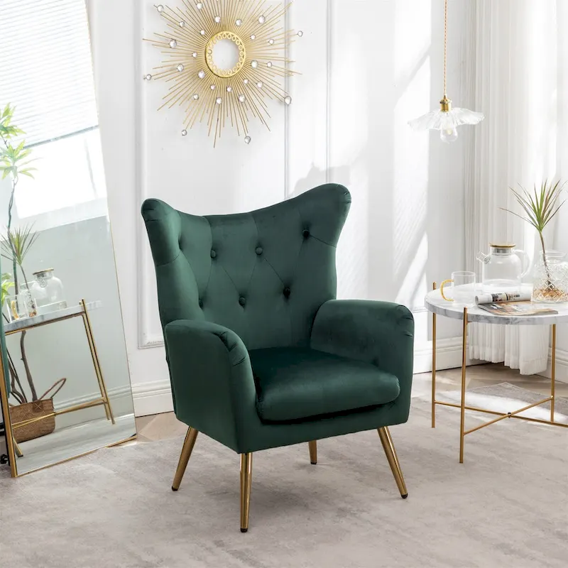 Velvet Button-Tufted Wing Back Accent Chair
