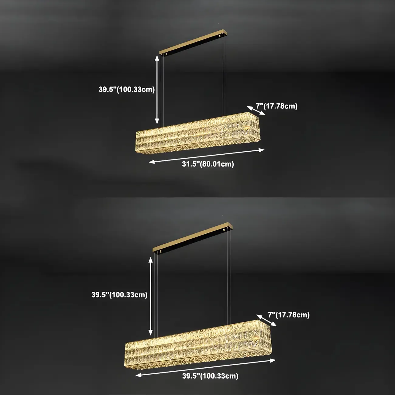 Modern Crystal Steel Rectangular Island Light