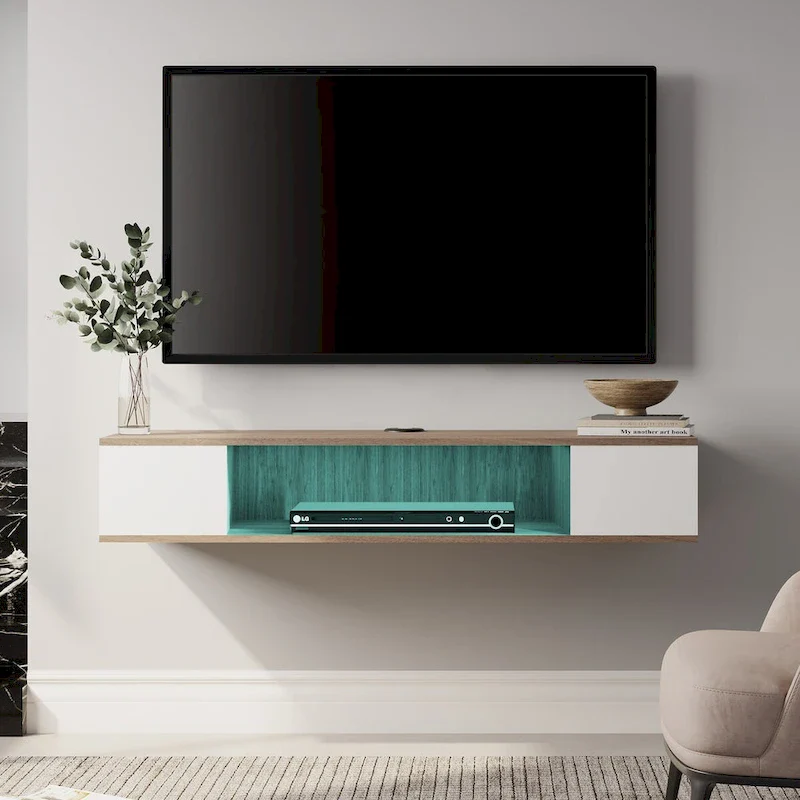 FITUEYES Floating TV Stand Wall Mounted Entertainment Center Media Console Wood Wall TV Shelf, Gray &Creamy White