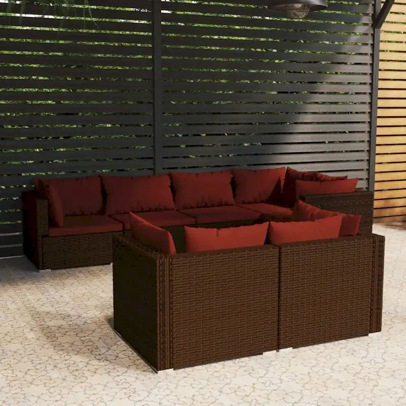 vidaXL Patio Lounge Set with Cushions Brown Poly Rattan - 27.6  x 27.6  x 24  - 27.6  x 27.6  x 24