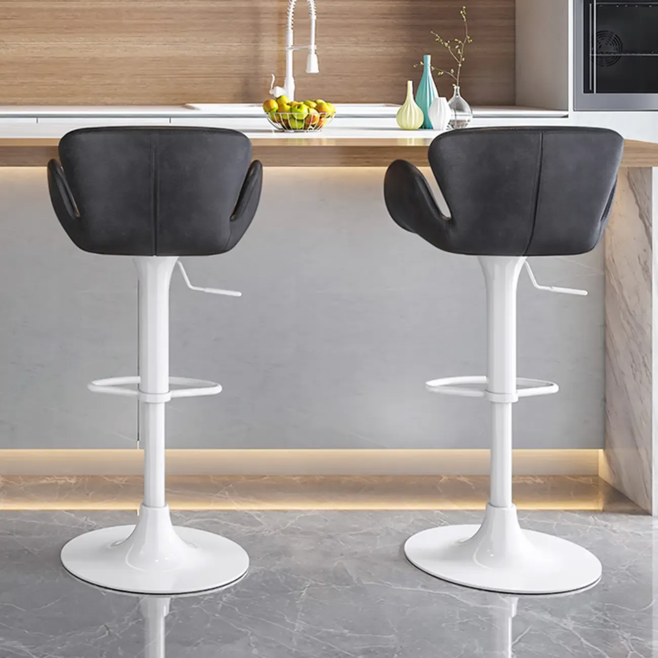 Adjustable Height Swivel Distressed Leather Bar Stools with Back