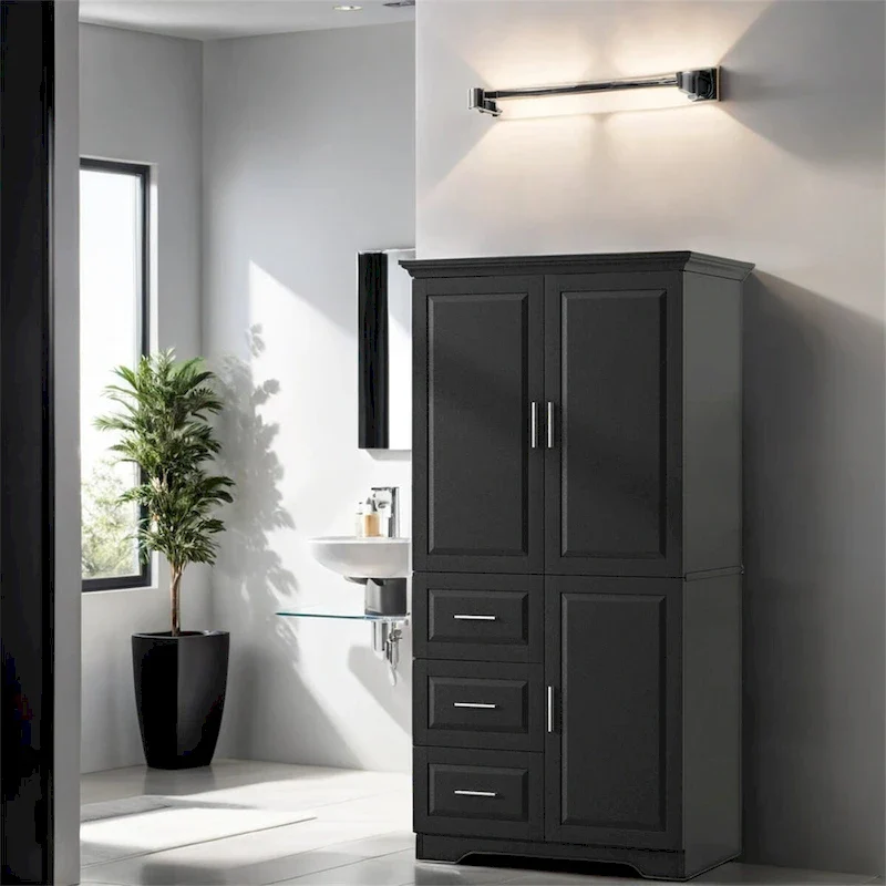 Tall and Wide Storage Cabinet with Doors for Bathroom,Three Drawers