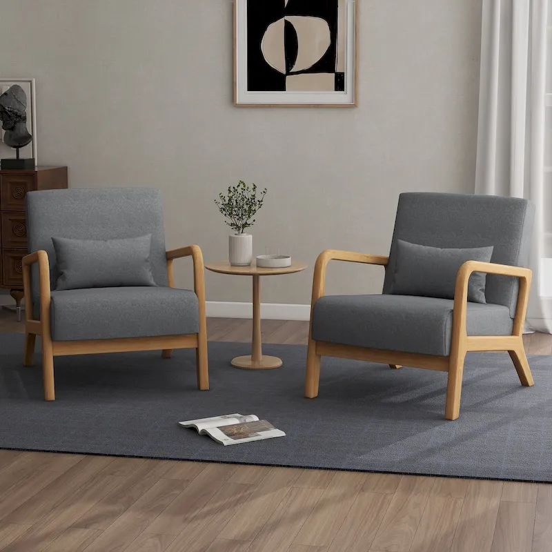 2 Set Upholstered Lounge Arm Chair with Pillow - Set of 2