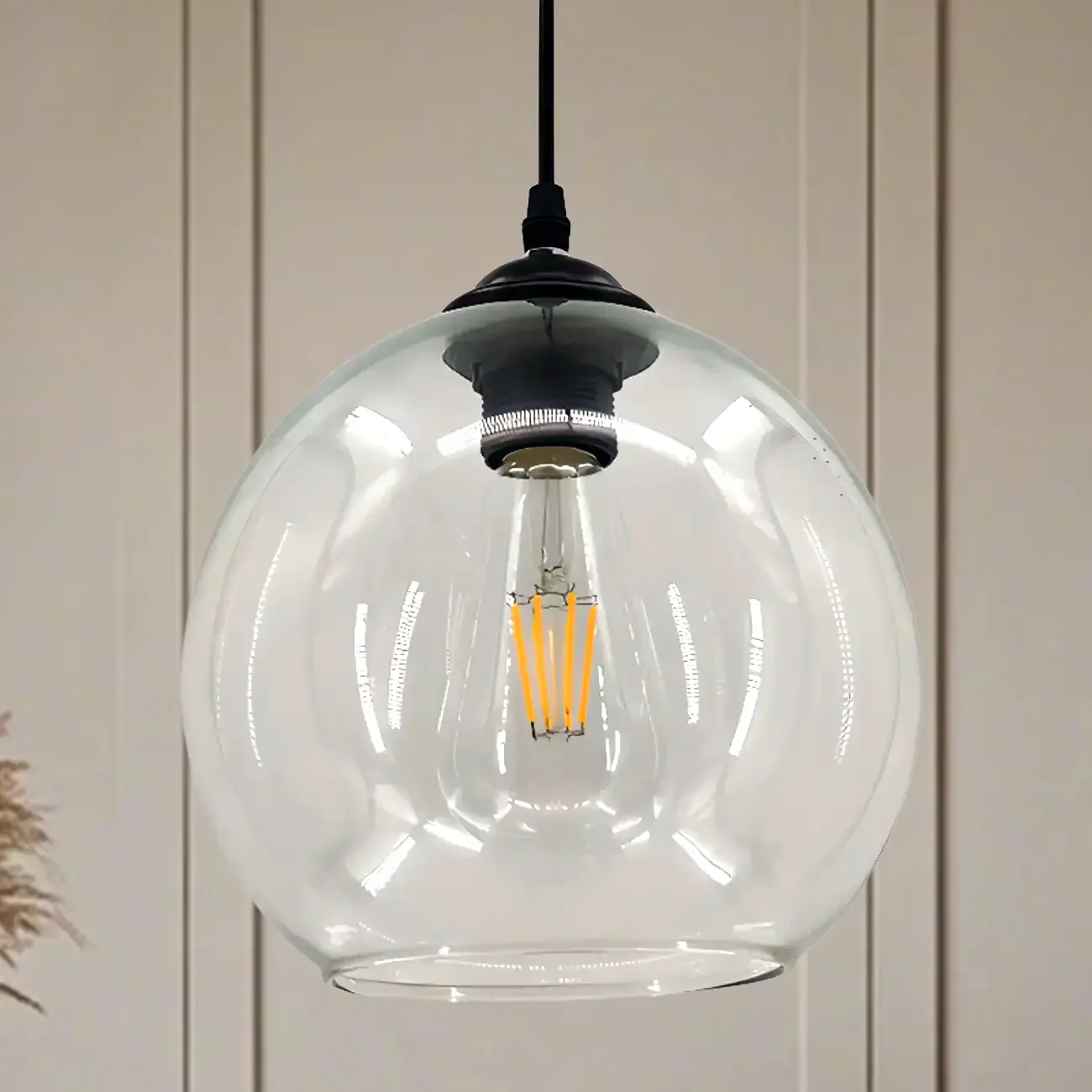 Nordic Smoky Glass Ball Pendant Light for Living Room
