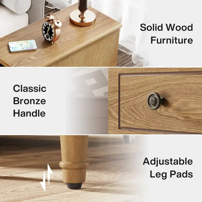 Wood End Table, Fully Assembled Narrow Side Table with 3 Drawers