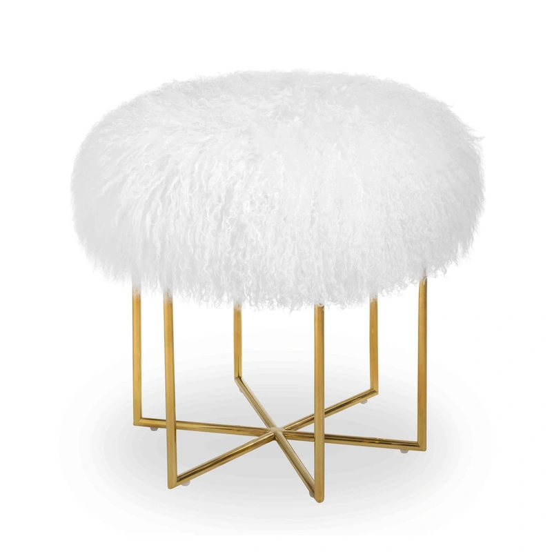 Bailey Real Sheepskin Mongolian/ Stainless Steel Ottoman