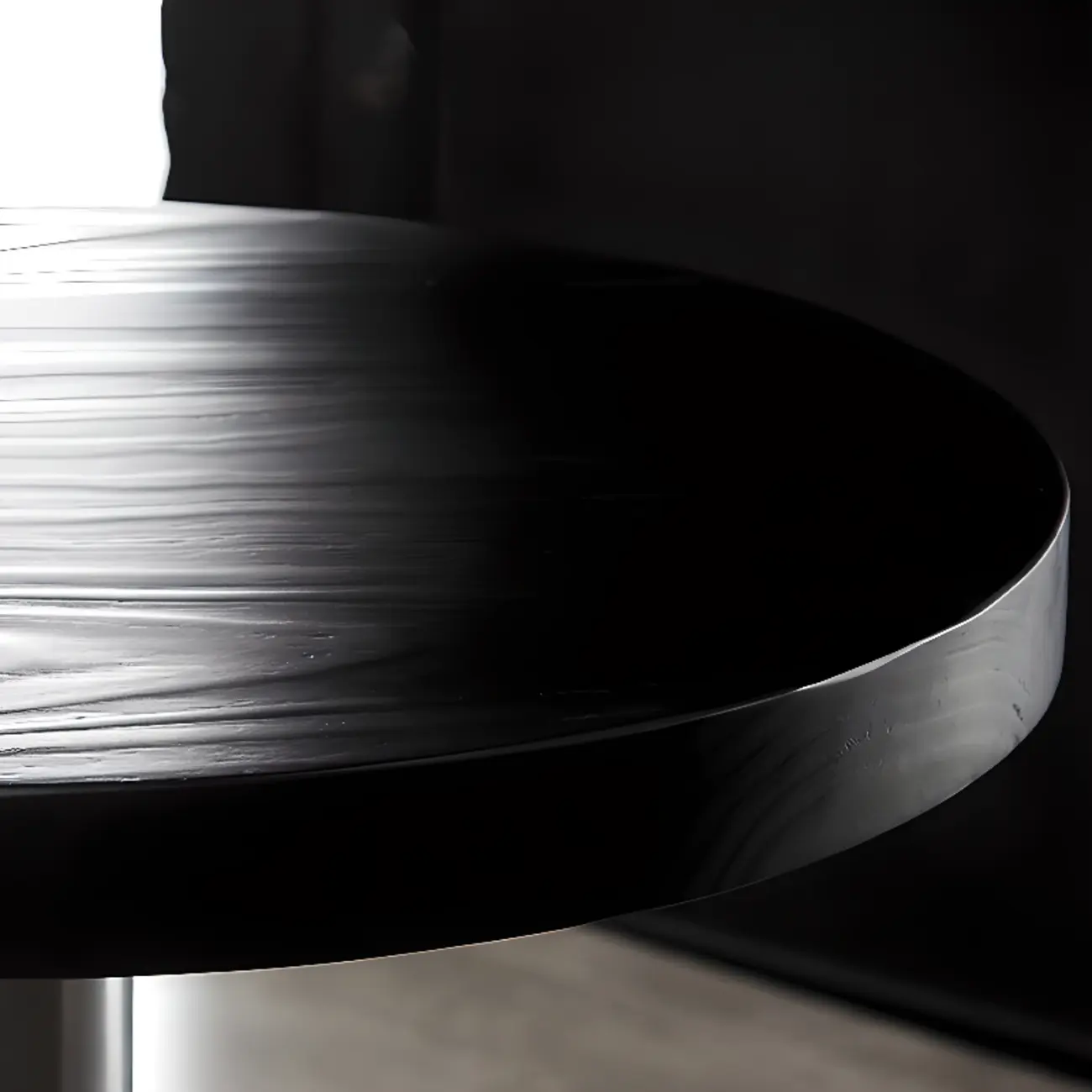 Modern Black Round Wooden Silver Metal Pedestal Bar Tables