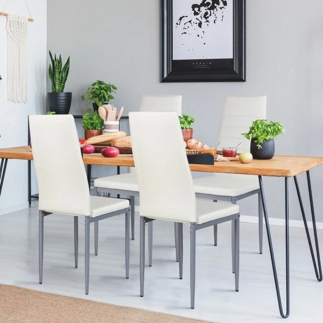 4 Pieces PVC Elegant Design Leather Dining Chairs with Solid Metal Legs - 16.0 x 20.0 x 38.5 (W x D x H)