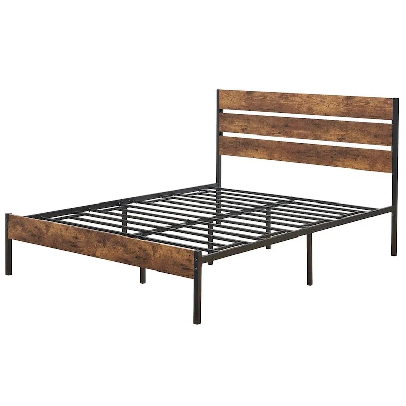 Taomika 3-Pieces Industrial Bed and Modern Square Nightstands Set