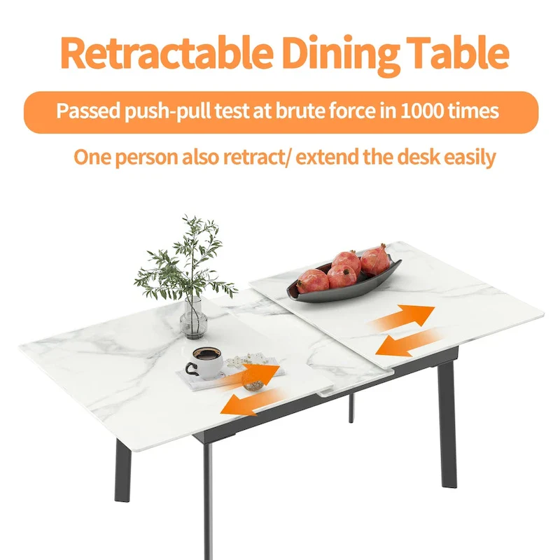 Extendable Kitchen Sintered Stone Material Rectangle Dining Table - 62.9x31.5x31.1 inch