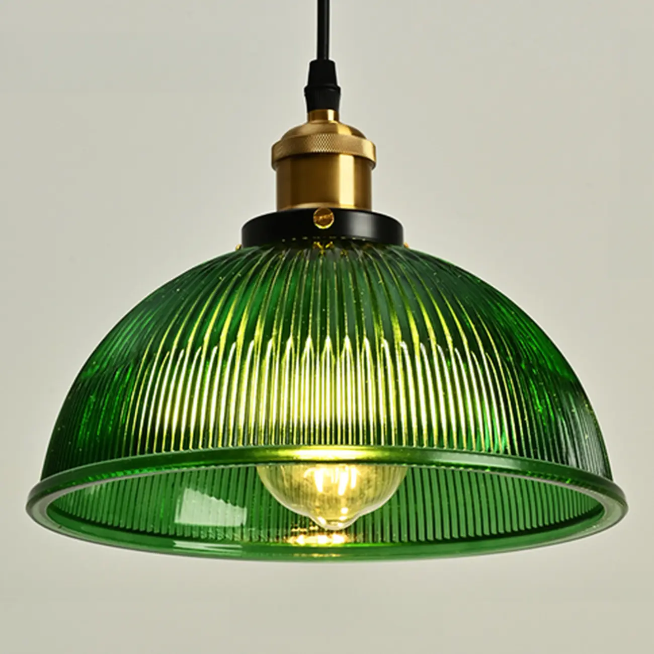 Green Fluted Glass Brass Dome Pendant Light