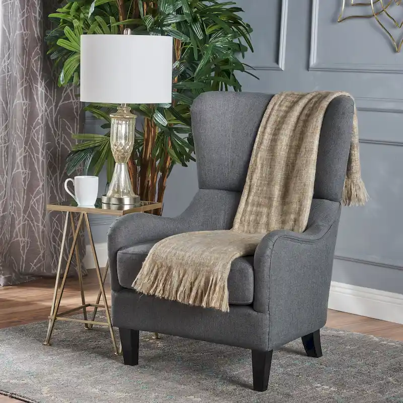Charcoal 27 High Back Accent Chair with Wing Back and Birch Legs