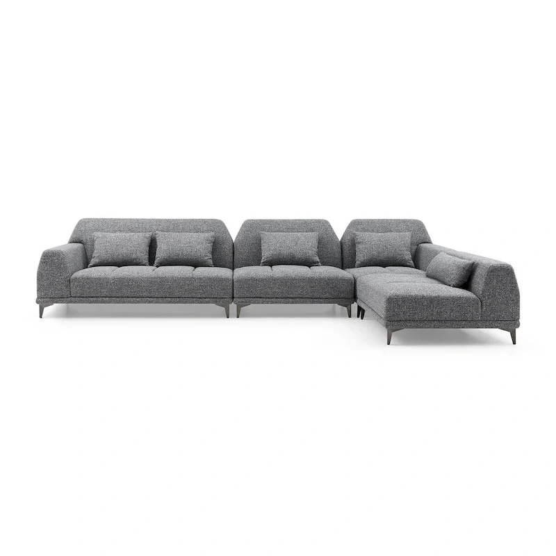 Modern Large Removable Sectional Sofa Grey Fabric with Pillows