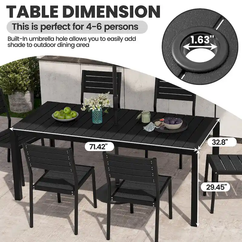 7-Piece Patio Dining Set Aluminum Dining Table with Umbrella Hole and Stackable Chairs