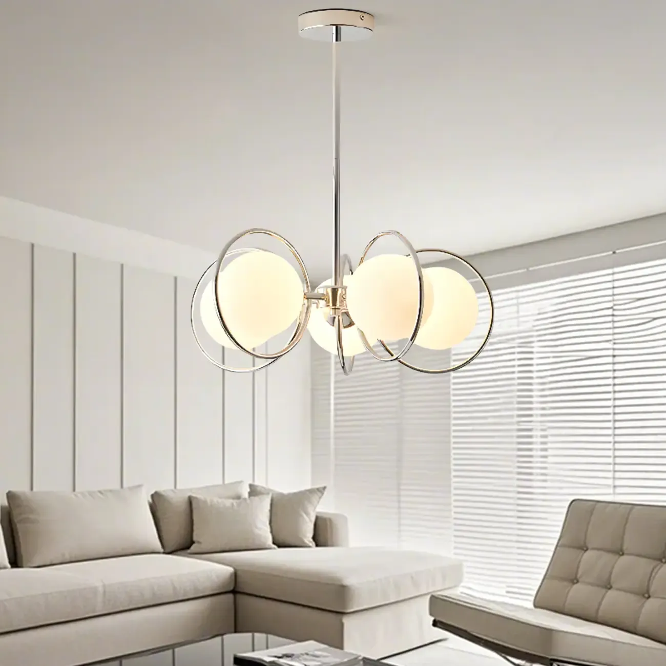 Modern LED Globe Chandelier with Circular Glass Design