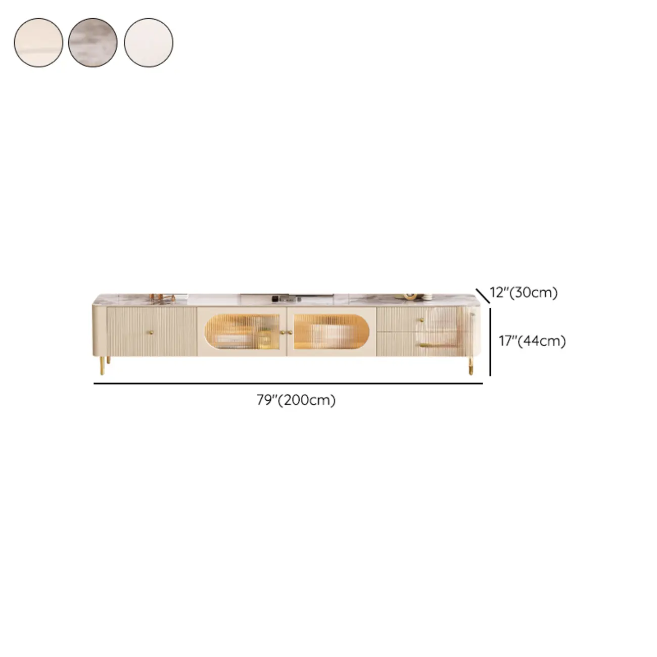 White Modern Marble Long TV Stand with Shelf