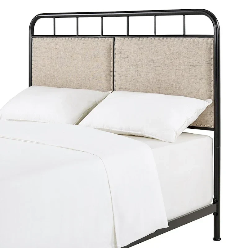 Bridgette Beige Upholstered Black Metal Queen Bed by iNSPIRE Q Classic