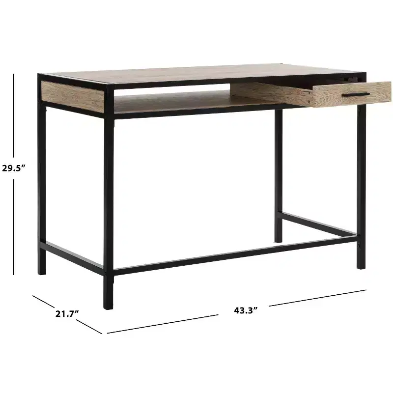 Alan 1 Drawer 1 Shelf Desk - DSK2205 - Rustic Brown/Black - Safavieh