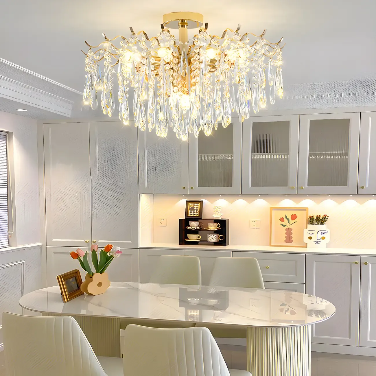 Dining Room Multi-Light Crystal Water Drop Chandelier