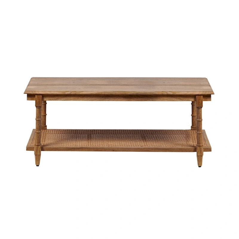 Carolina Living Chesterfield Wood & Cane Coffee Table - Whitewash