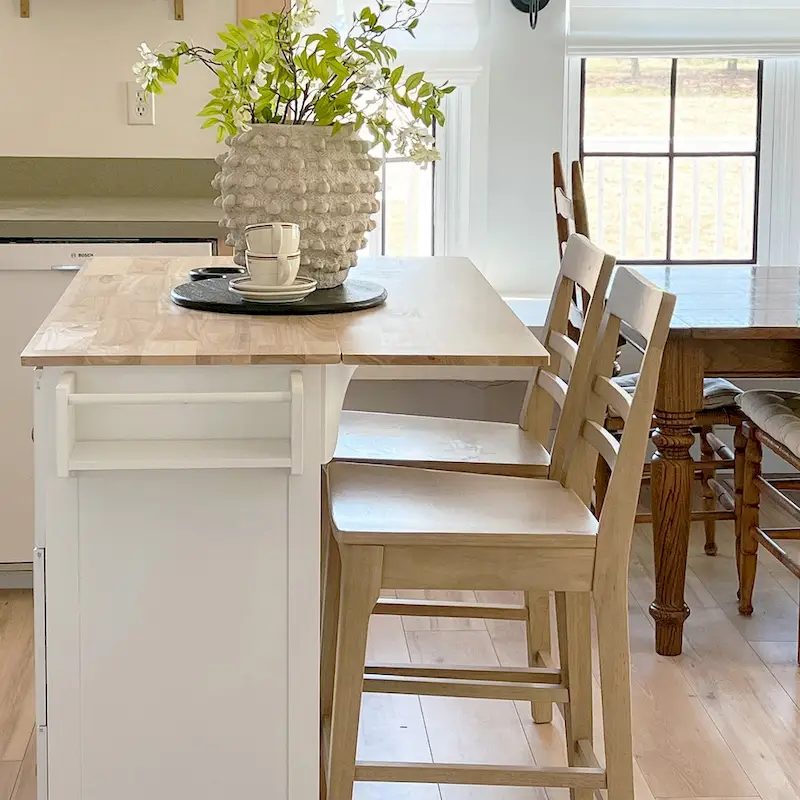 Kitchen Island Cart with Drop-Leaf and Rubber Wood Top, Rolling Kitchen Trolley Cart Cabinet