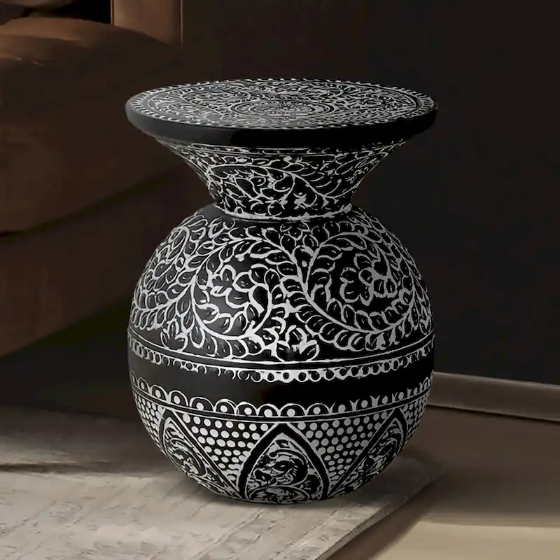 NAVI Black & White Side Table Bohemian Accent Table for Living Room