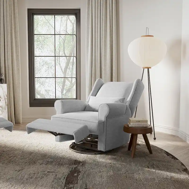 Swivel Recliner Chair with Extra Large Footrest, Grey