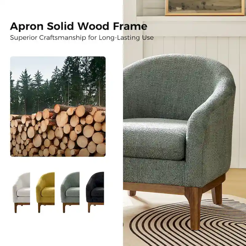 Augus Modern Boucle Accent Barrel Chair with Solid Wood Legs by HULALA HOME