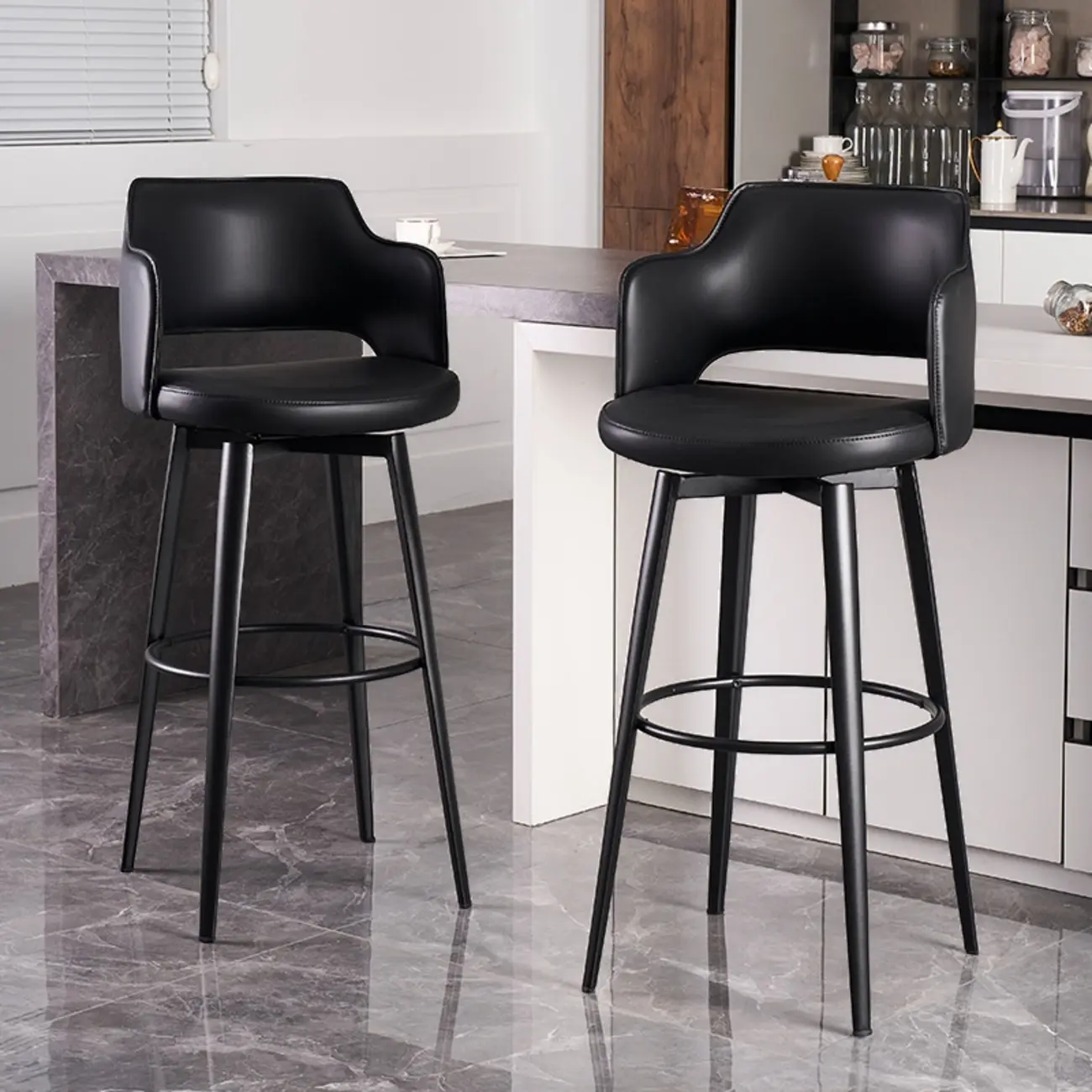 Mid-Century Modern Upholstered Bucket Seat Swivel Bar Stools