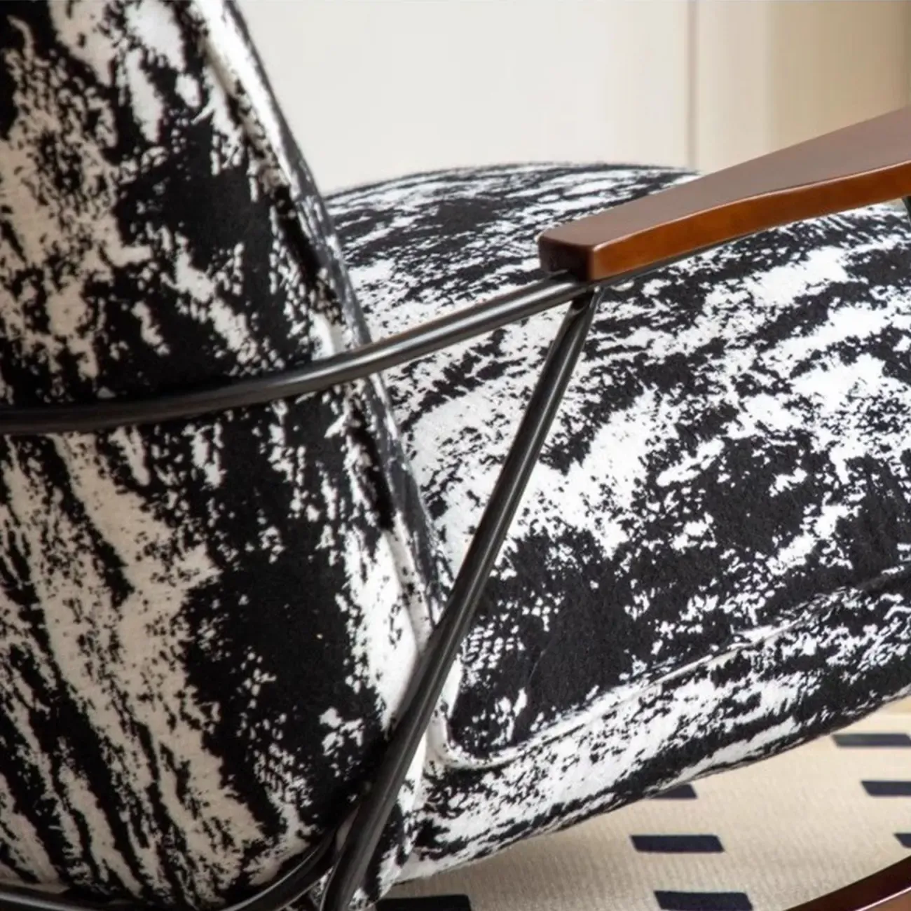 Modern Faux Mink Fleece Upholstered Metal Frame Rocking Chair