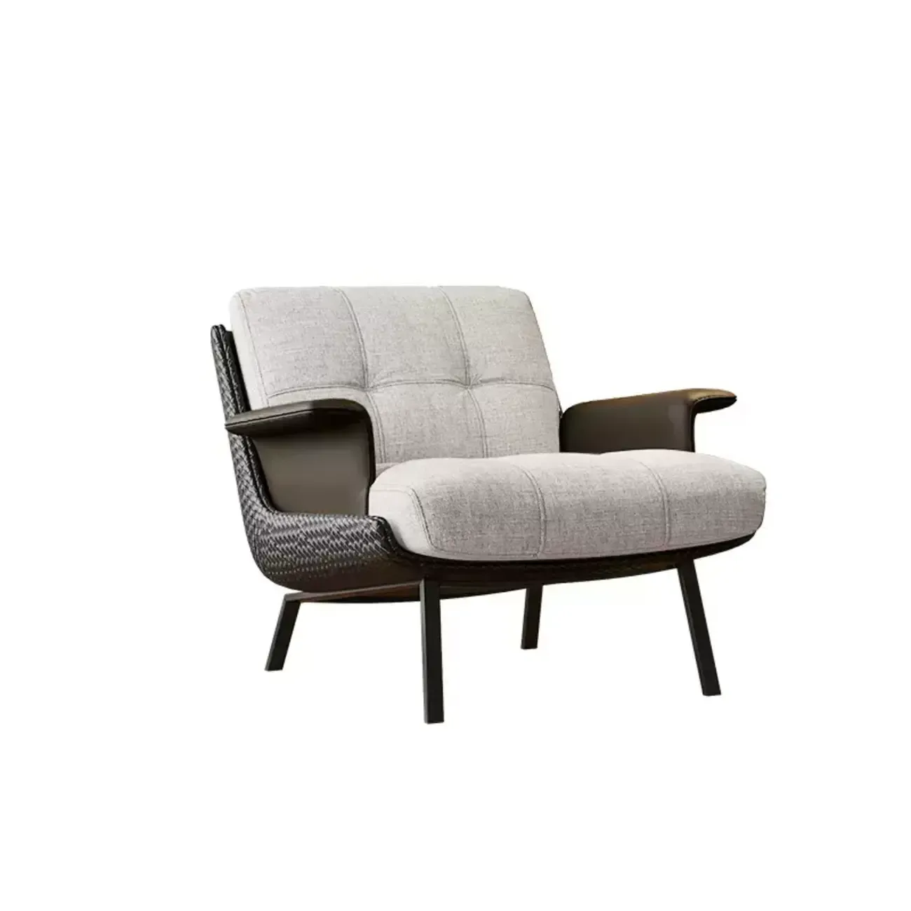 Modern Wingback Armrest Accent Chair Cotton Linen Fabric