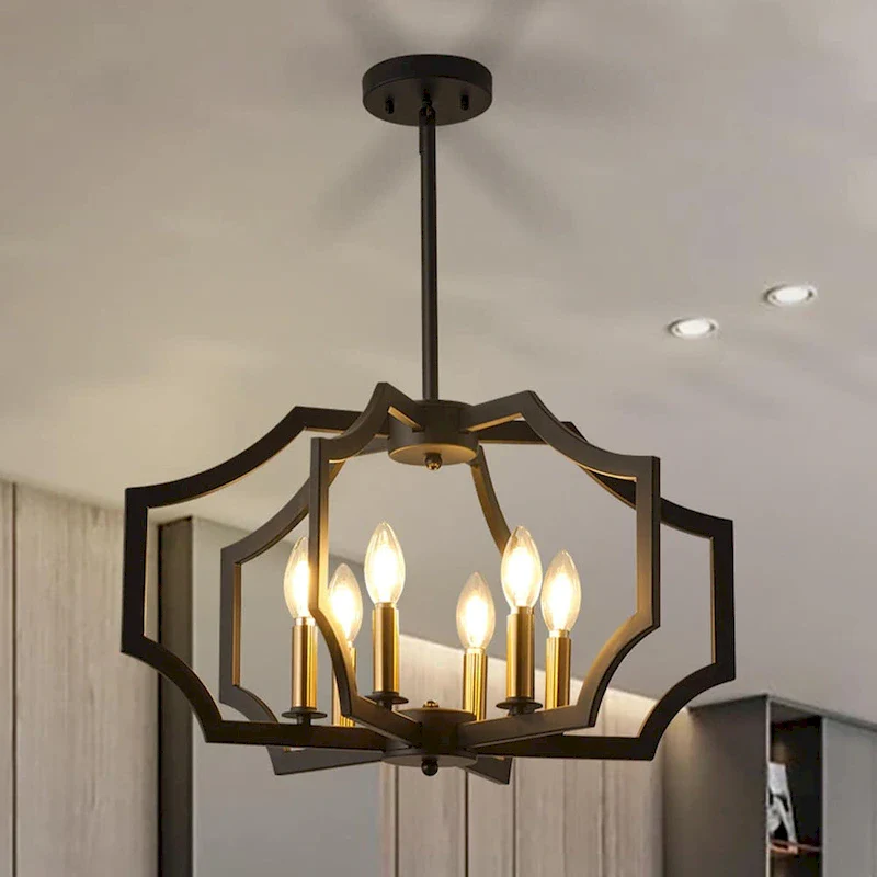 6-L Lantern Industrial Adjustable Metal Pendant Light Kitchen Island Chandelier - 11.8 x 21.3  - N/A