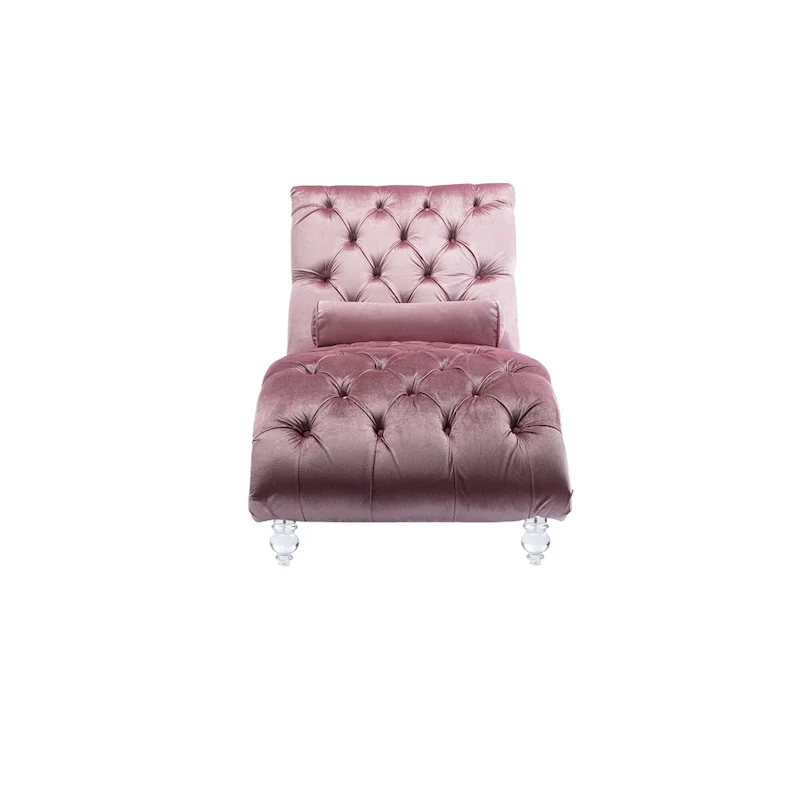 Button-Tufted Upholstered Velvet Recliner Chaise with Pillow and Acrylic Feet