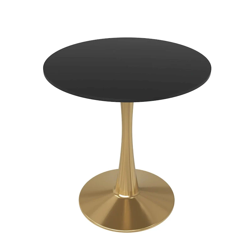 LeisureMod Bristol 24 Round Dining Table for 4 with MDF Tabletop in Gold Steel Base for Kitchen & Dining Room