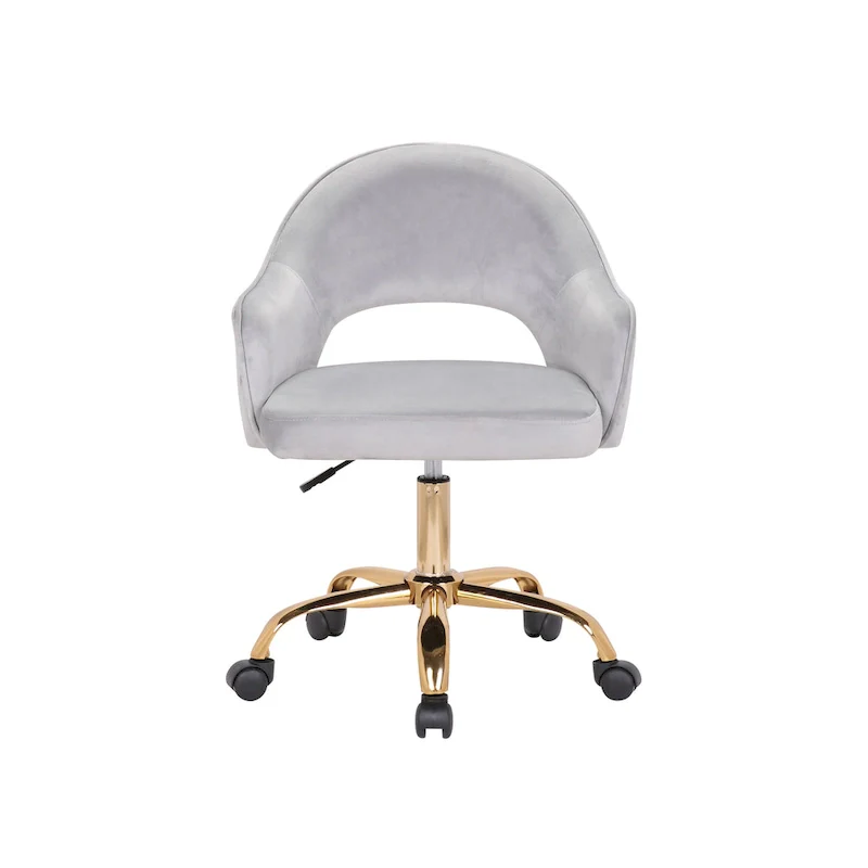 Velvet Swivel Office Chair, Golden Chrome Legs