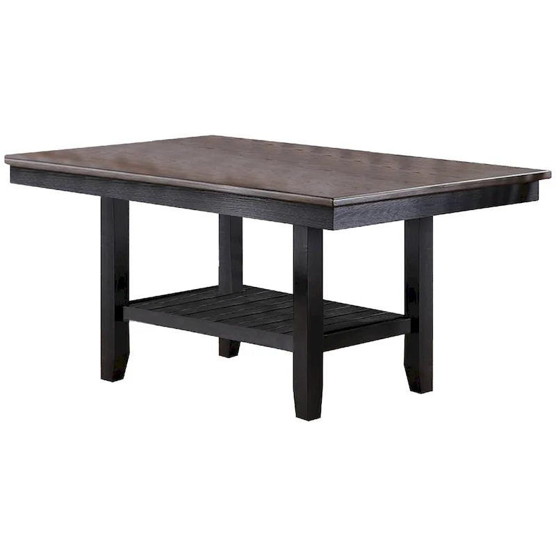 Dining Table with Rectangular Wooden Top and Open Shelf, Dark Brown