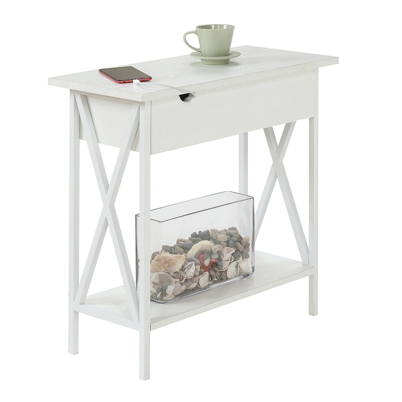 Convenience Concepts Tucson Flip Top End Table with Charging Station and Shelf