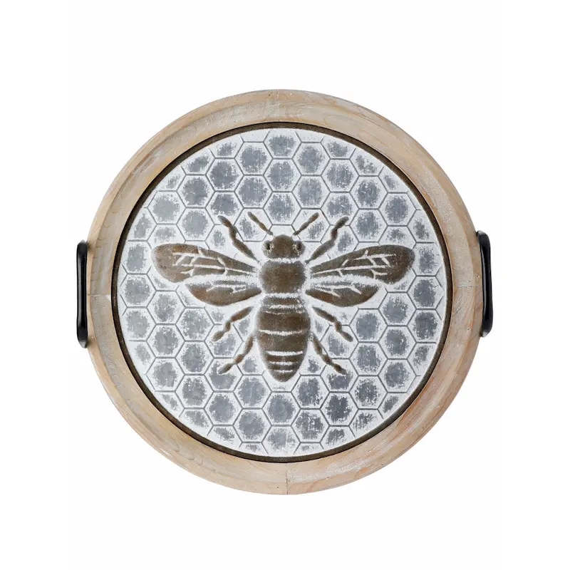 Wood And Metal Bee Honeycomb Tray 17.25 D