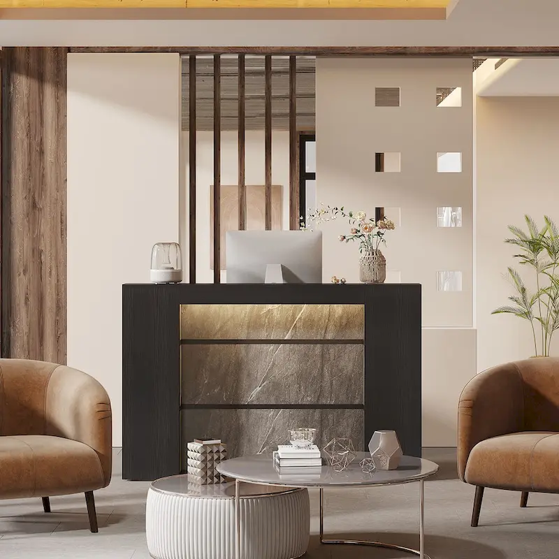 Reception Desk Front Desk with LED Lights,Large Reception Counter Table with Private Panels