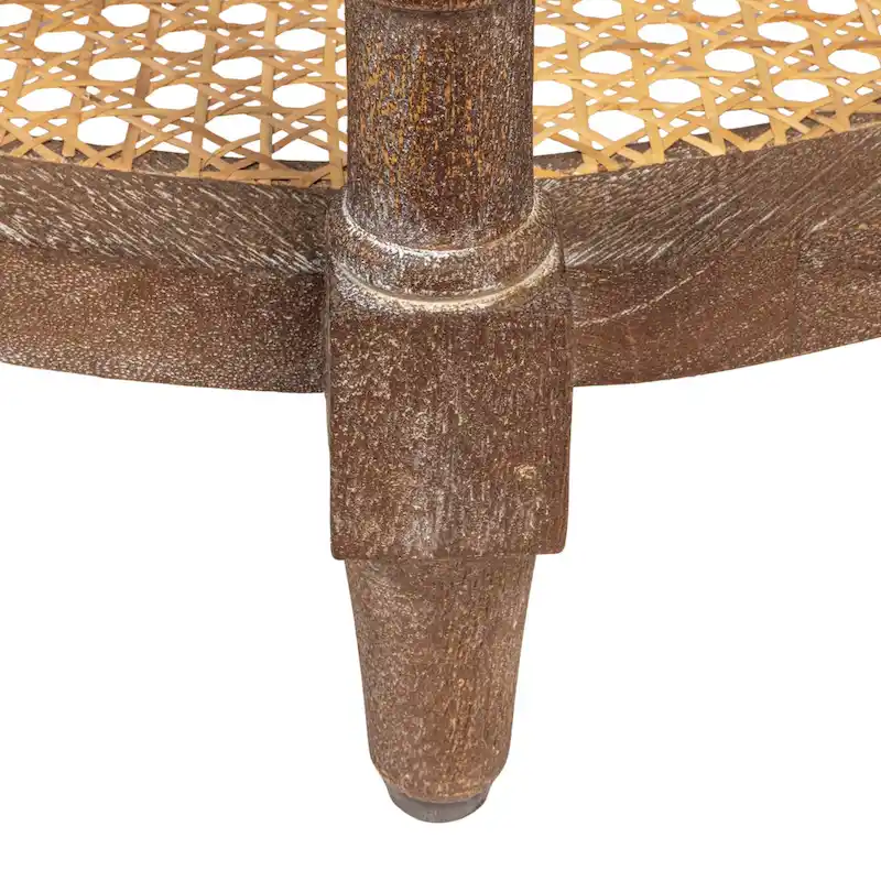 Round Mango Wood Table with 2 Cane Shelves