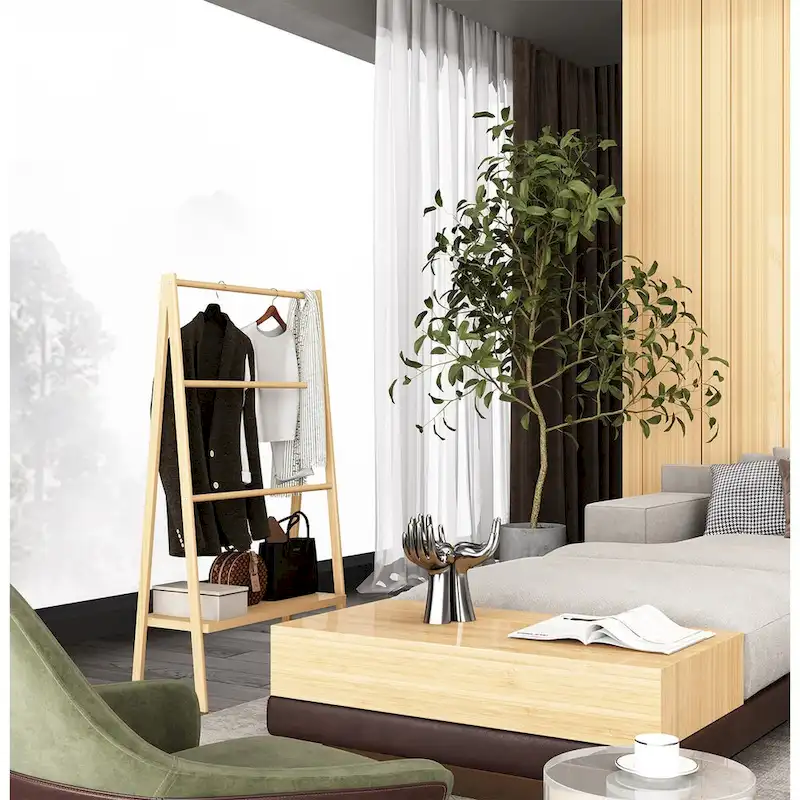 Bamboo Ladder Towel Rack with Storage Shelf