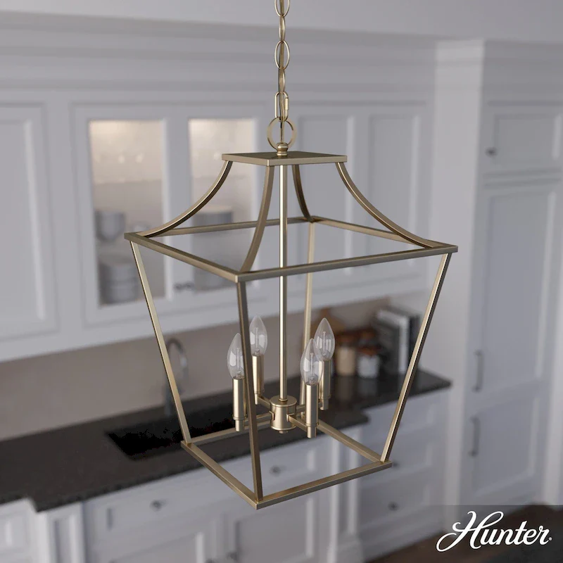 Hunter 15  Laurel Ridge 4-Light Lantern Pendant - Kitchen Island, Dining Room, Entry - Candle, Modern Farmhouse, Industrial