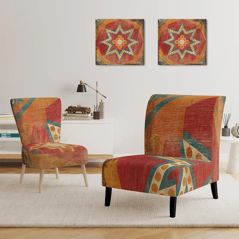 Designart  Moroccan Orange Tiles Collage I  Upholstered Bohemian Chic Accent Chair - Arm Chair