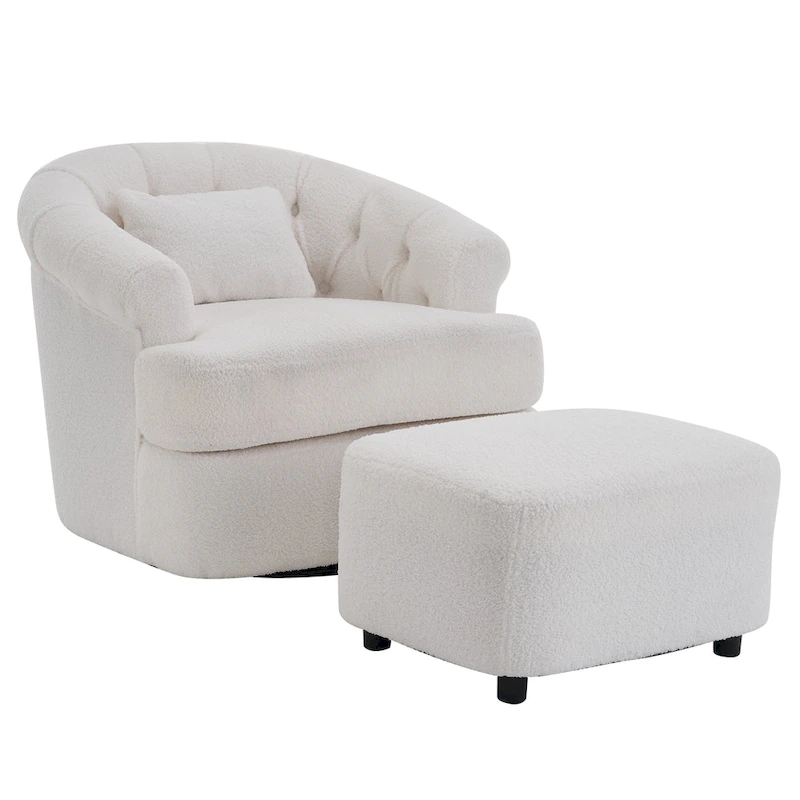 Velvet Swivel Chair with Ottoman, 360 Rotation & 300lb Capacity