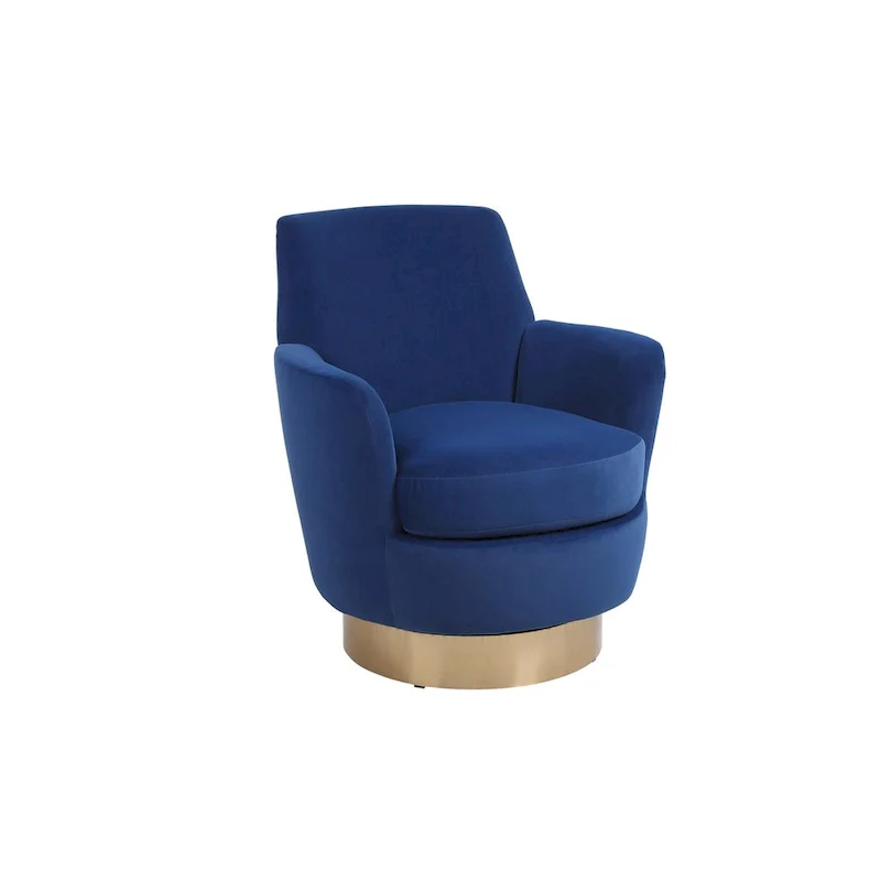Velvet Swivel Barrel Chair, Swivel Accent Chairs Armchair, Reading Chairs, Round Barrel Chairs with Gold Stainless Steel Base