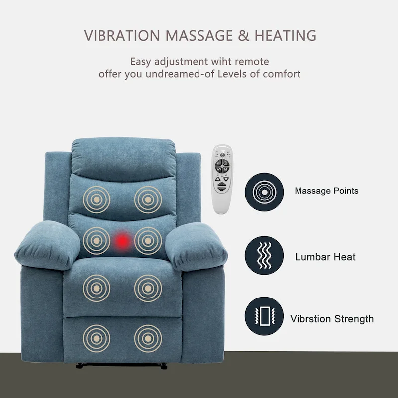 Velvet Adjustable Massage Function Power Recliner Chair with Heating System