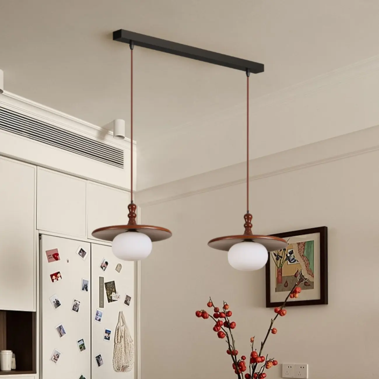 Modern Wood Disc Shape Adjustable Kitchen Island Pendant Light