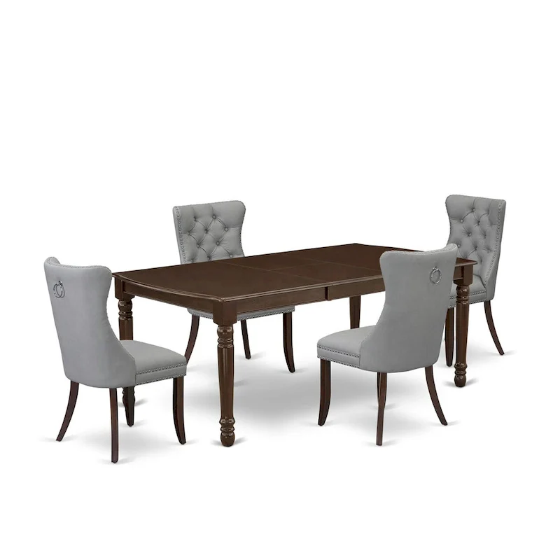 Dining Table and Chair Set — Includes a rectangular solid wood dining table and upholstered dining chairs, Mahogany Finish (Optional Components)